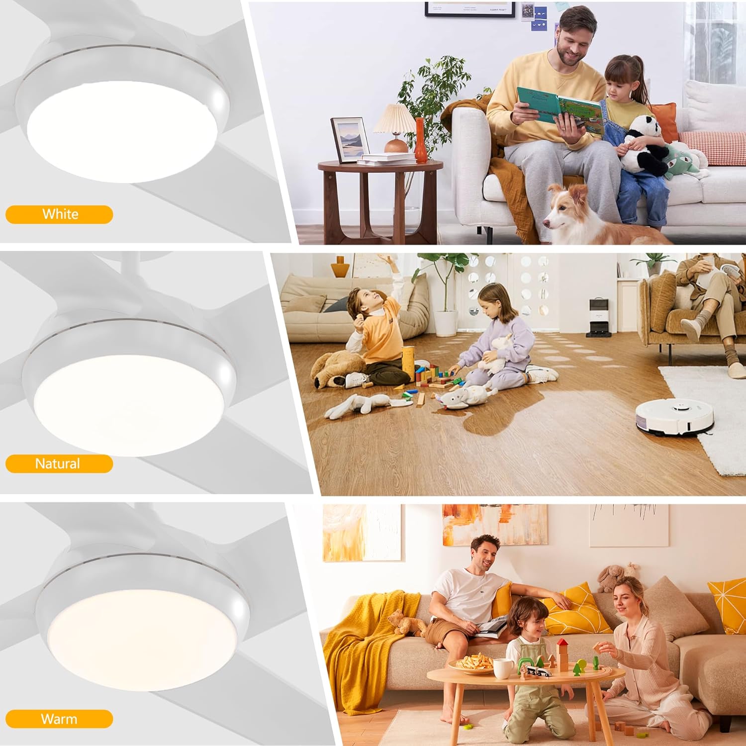 Henlimay Ceiling Fan with Light and Remote - 52 Inch Modern White Ceiling Fan Reversible 4 Blades Fan with Dimmable LED Light for Living Room Outdoor(White)