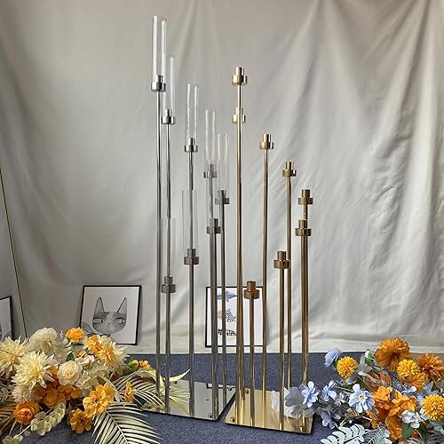 Miniatura 4 de Portavelas de metal de 8 cabezas, candelabros de metal, centro de mesa, soporte de candelabro dorado, candelabro, para boda (estilo B, 5)