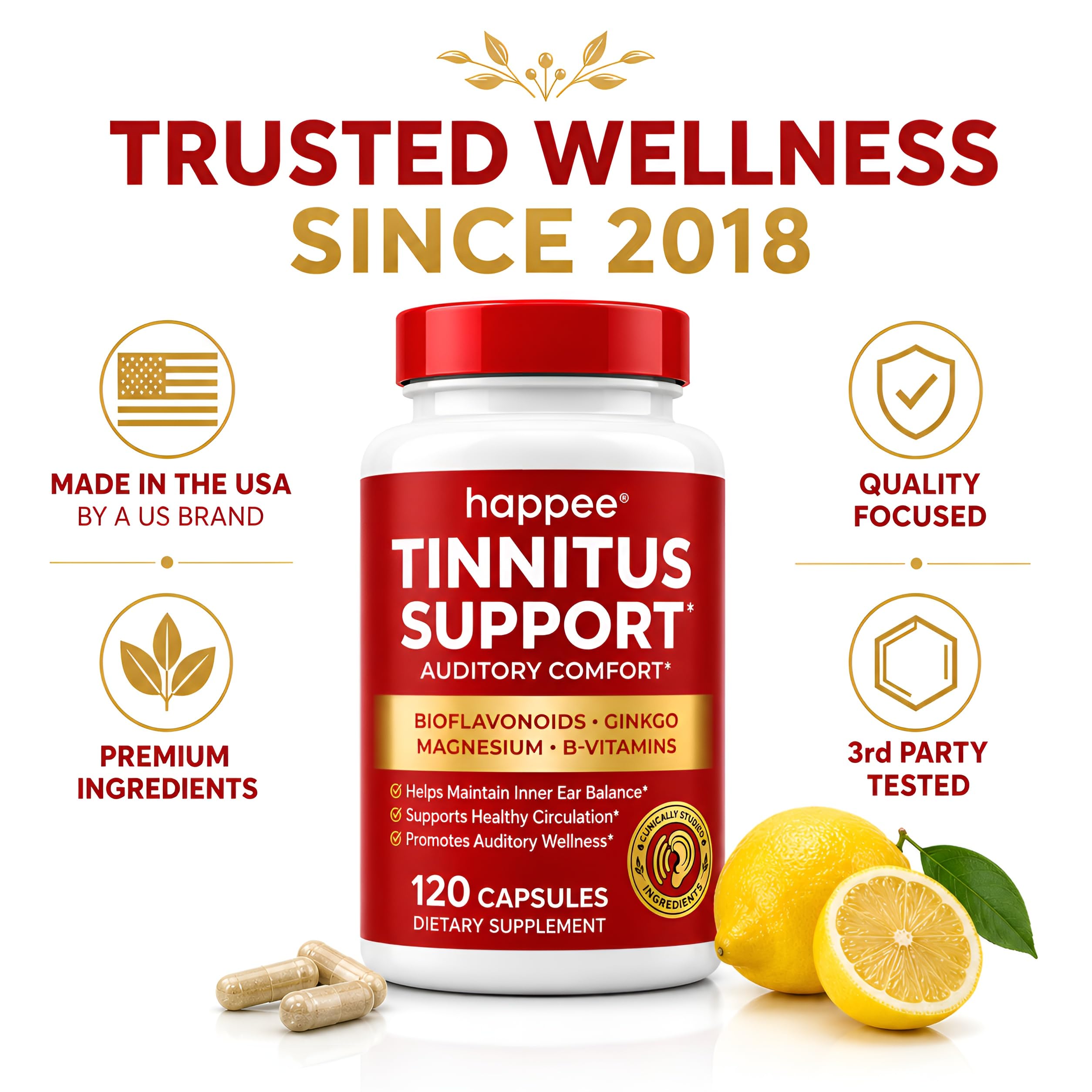 Happee Tinnitus Supplement for Ringing Ears, Bioflavonoids & Ginkgo, 120ct — Amazon image 8