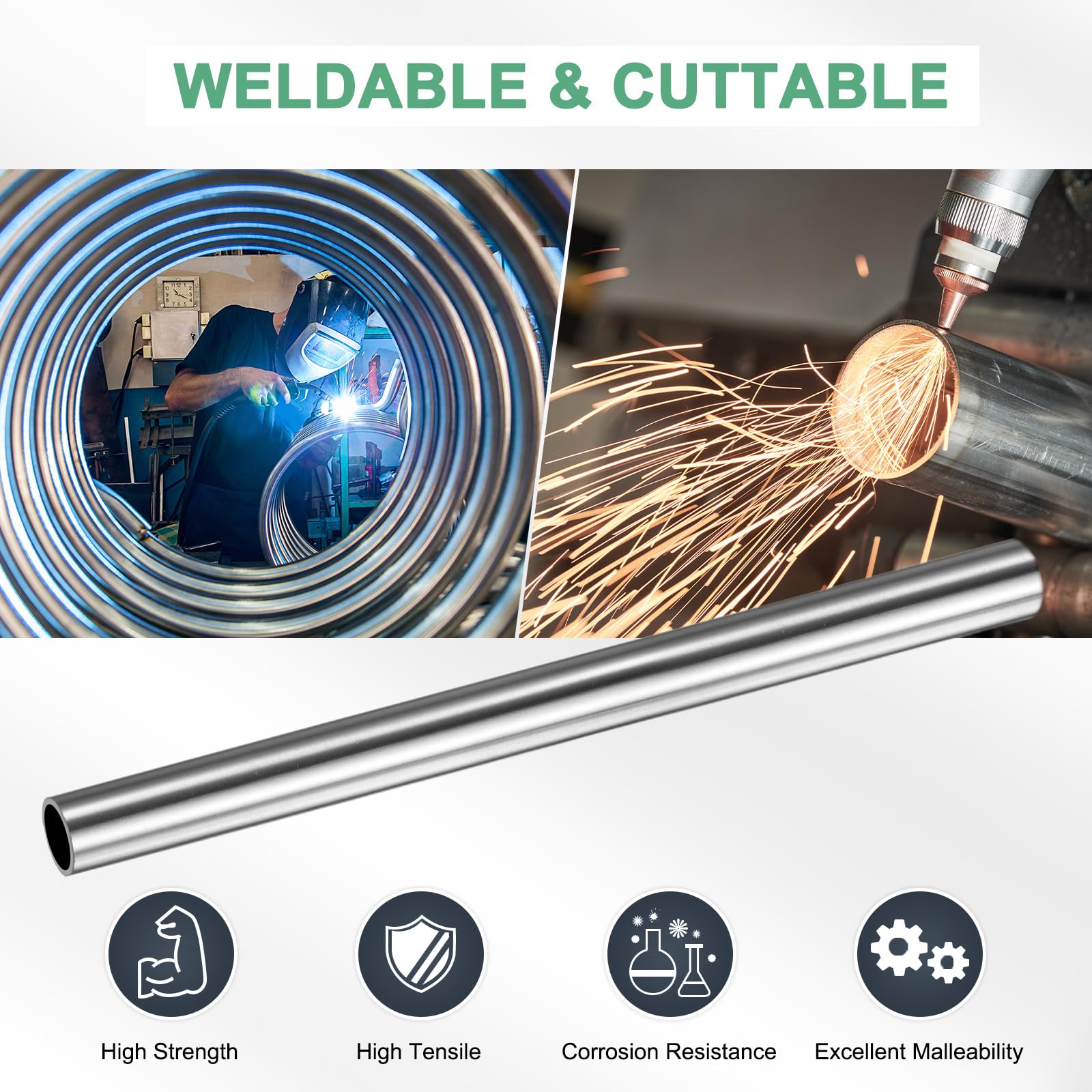M METERXITY 2 Stück Edelstahlrohr Ø 20mm, Wandstärke 1.5mm, Länge 250mm, Edelstahl Rundrohr, Metallrohr, Edelstahlrundrohr Hohlprofil, Metallgerades Rohr für Bau, Treppen, Geländer