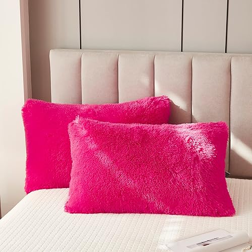 Miniatura 3 de Uhamho Juego de funda de edredón de terciopelo de pelo sintético esponjoso con fundas de almohada, ultra suave, cálido y duradero (King, rosa