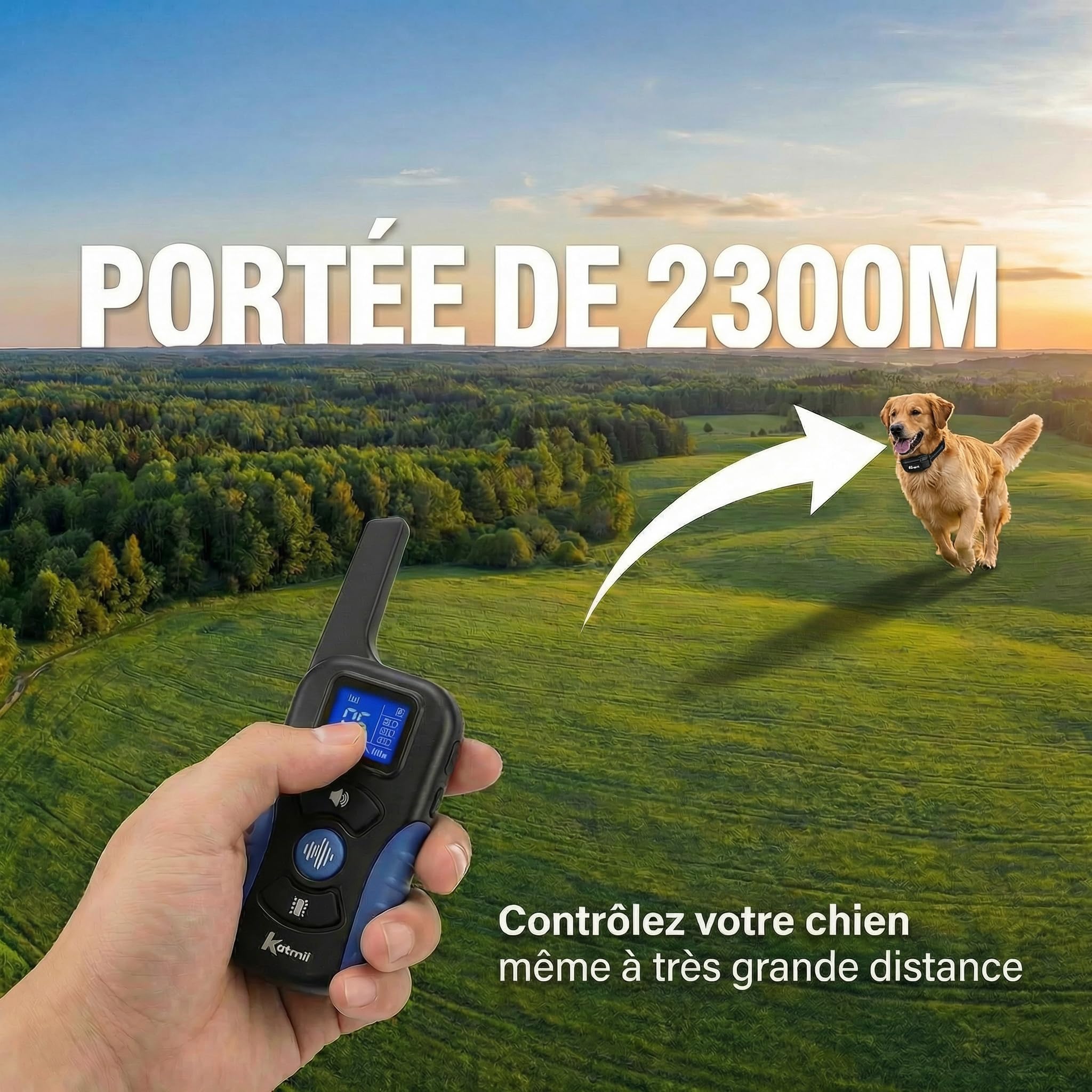 Collier de Dressage pour Chien sans Choc Électrique avec Télécommande, Ebook Éducatif Inclus, Vibration et Lumière – Étanche IP67 – Adapté à Tous Les Chiens – KATYMIL