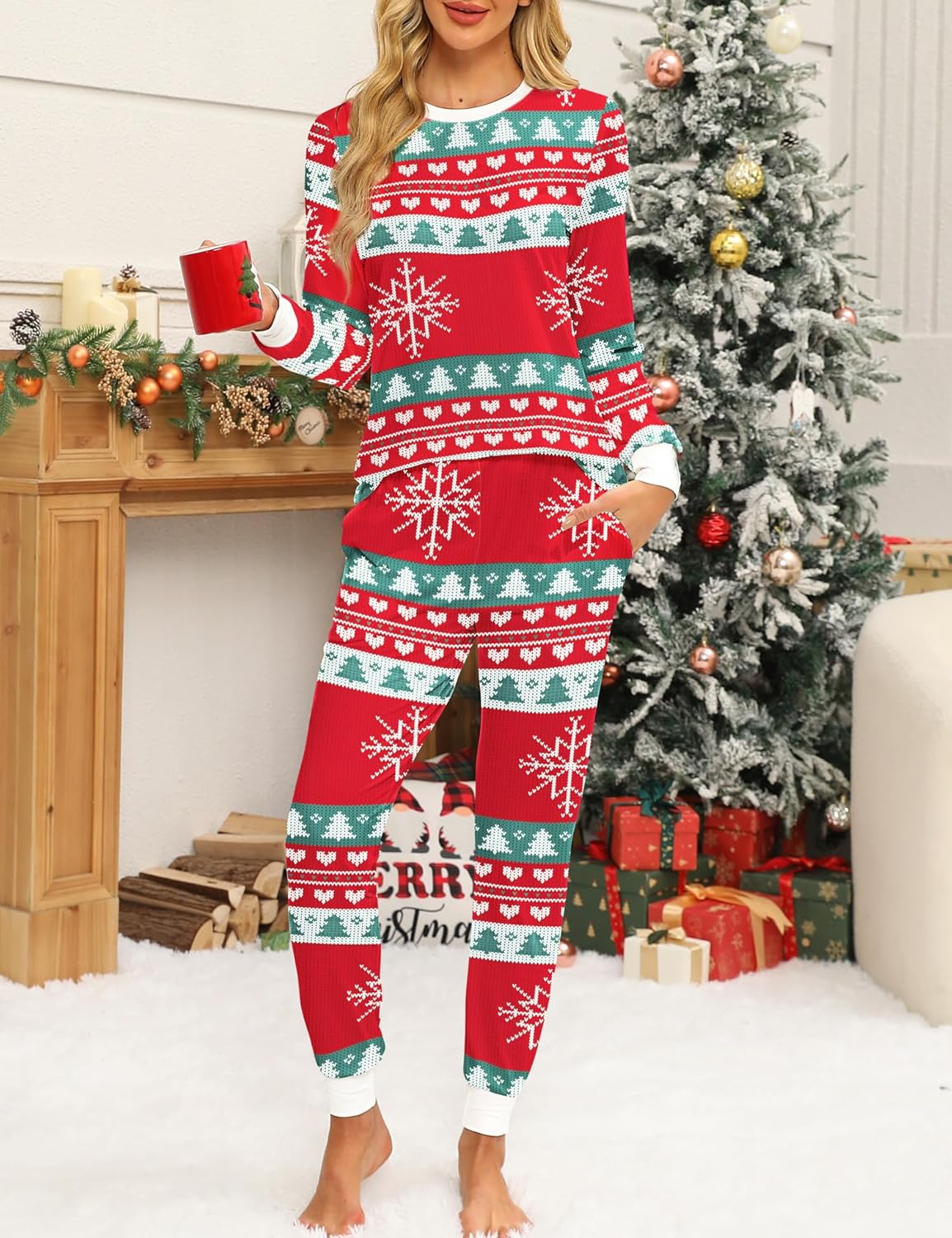 KFUBUO Christmas Pajamas Set for Women 2 Piece Long Sleeve Lounge Sets Girls' sleepwear wiht Pockets - Image 5