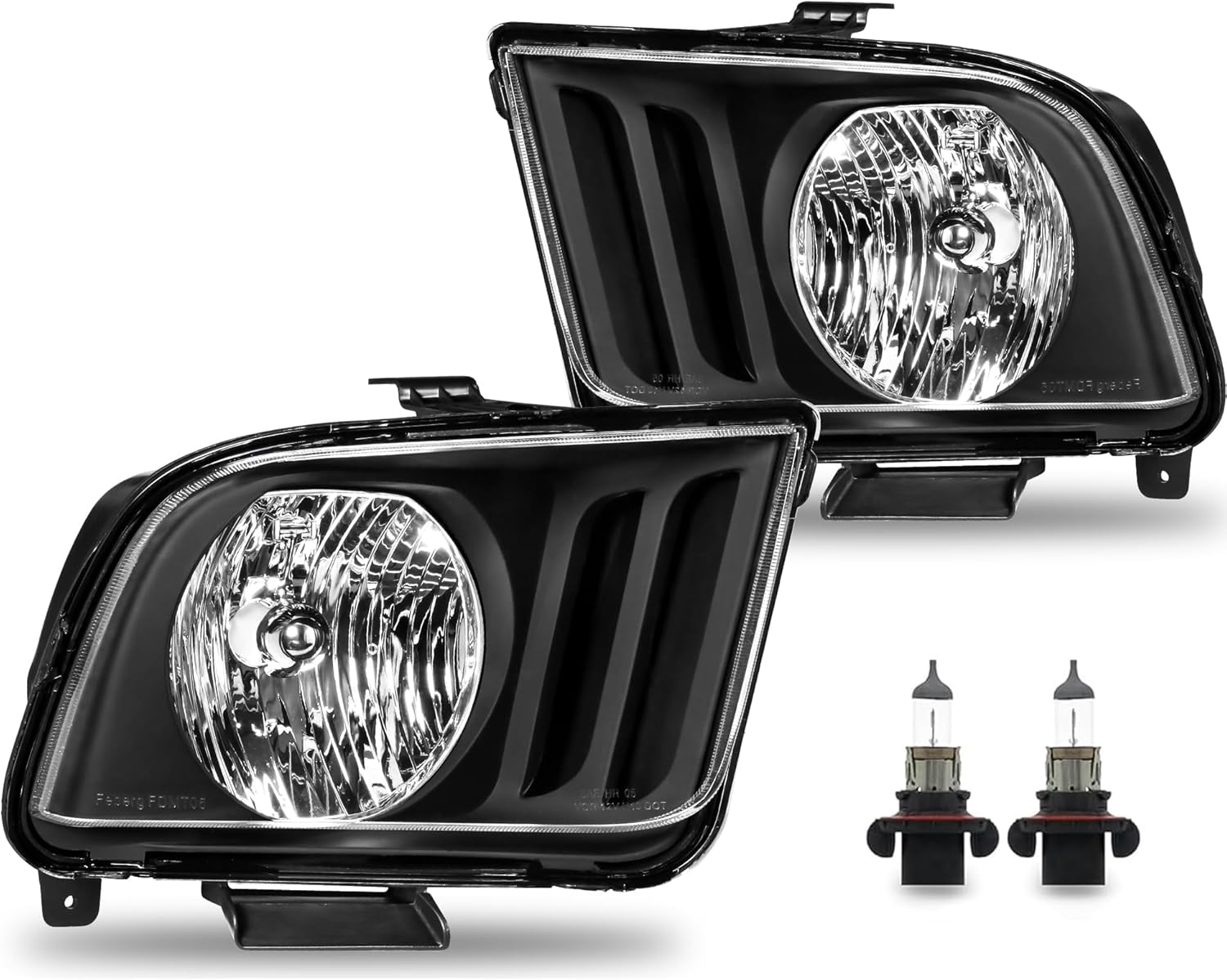 Headlights Assembly Compatible for 2005-2009 Ford Mustang w/Black Housing Clear Lens Bulbs Included Driver and Passenger Side