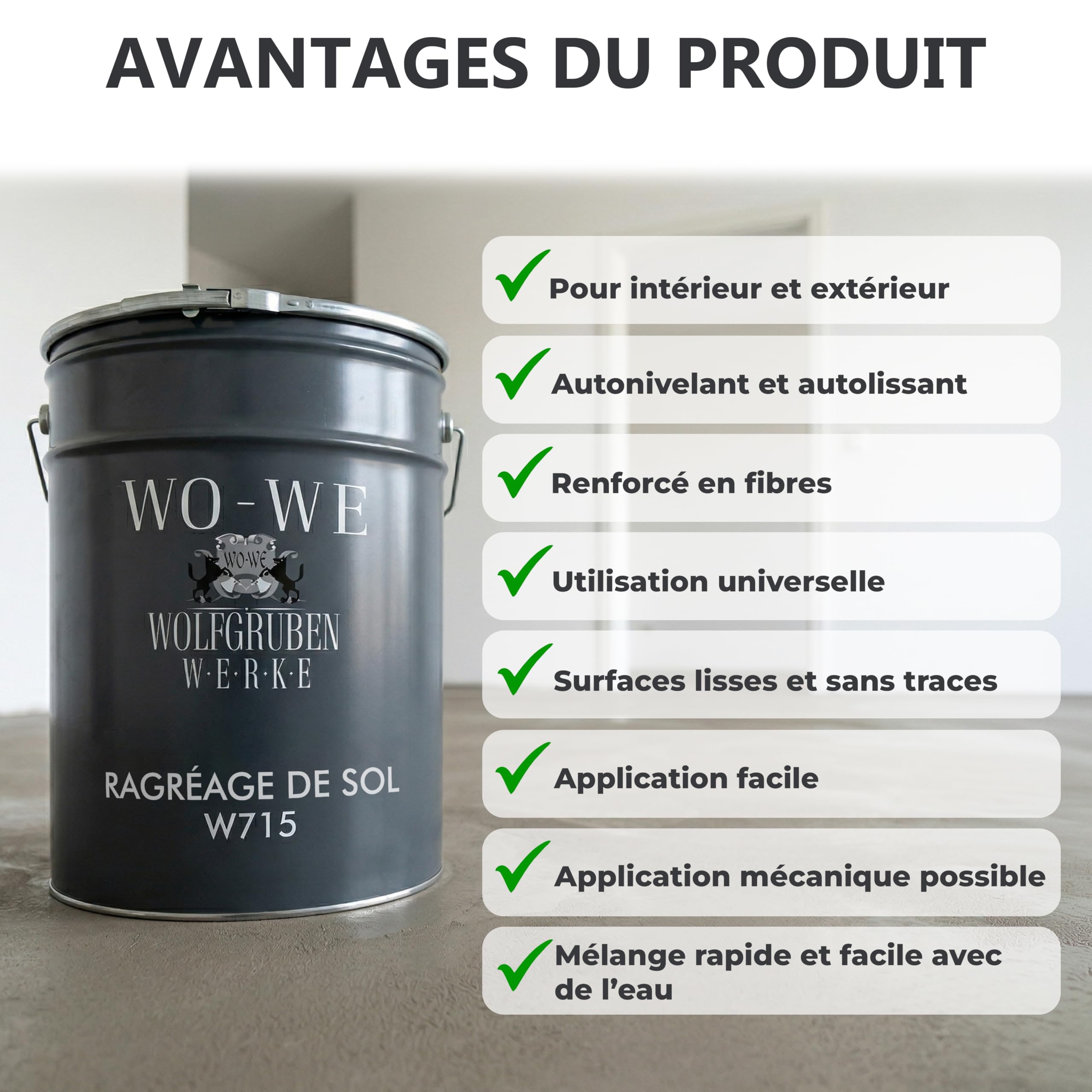 Ragréage de sol W715 Mortier de nivellement Enduit de préparation - Gris clair - 25KG