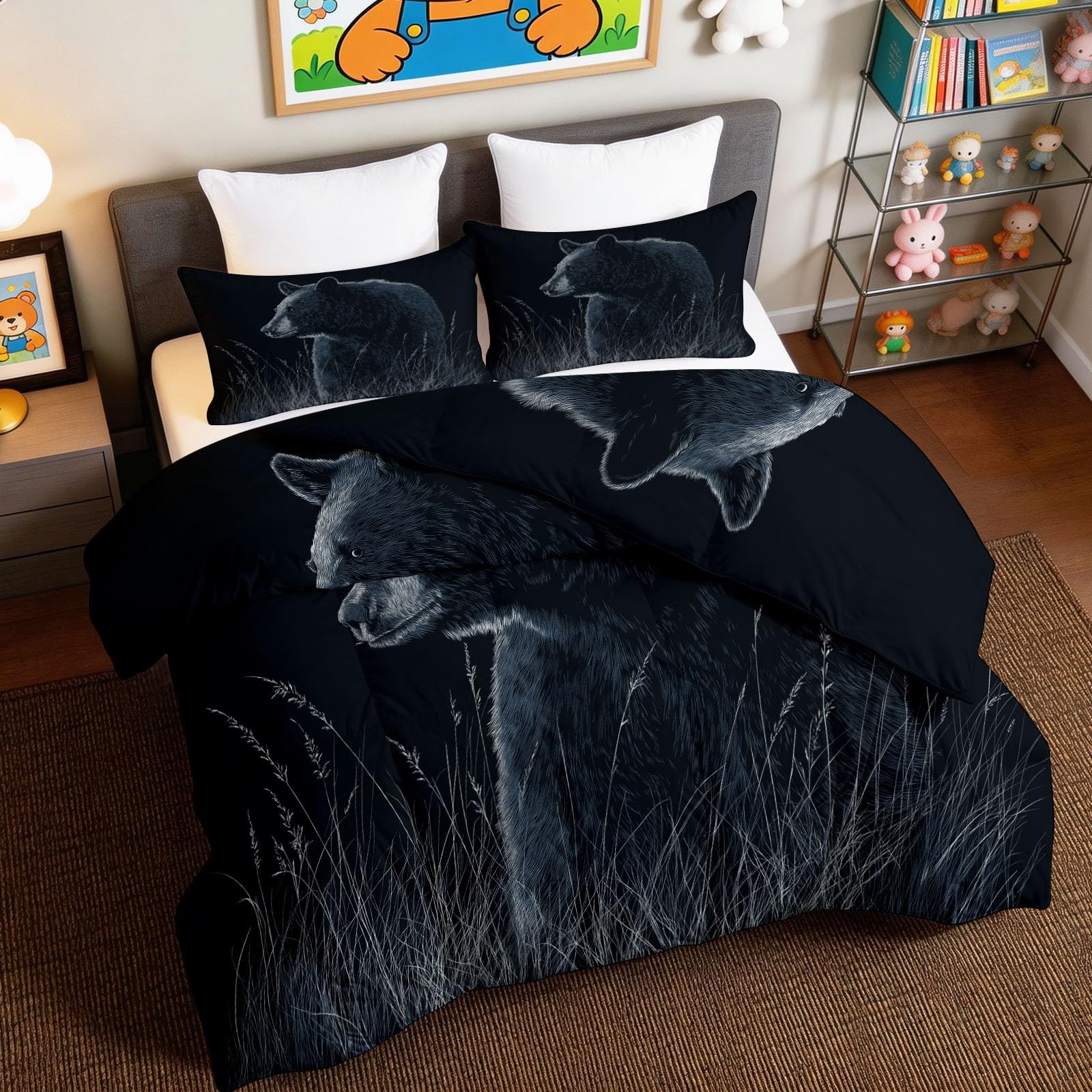 Edredón de animales 200x200 cm con fundas vista nocturna