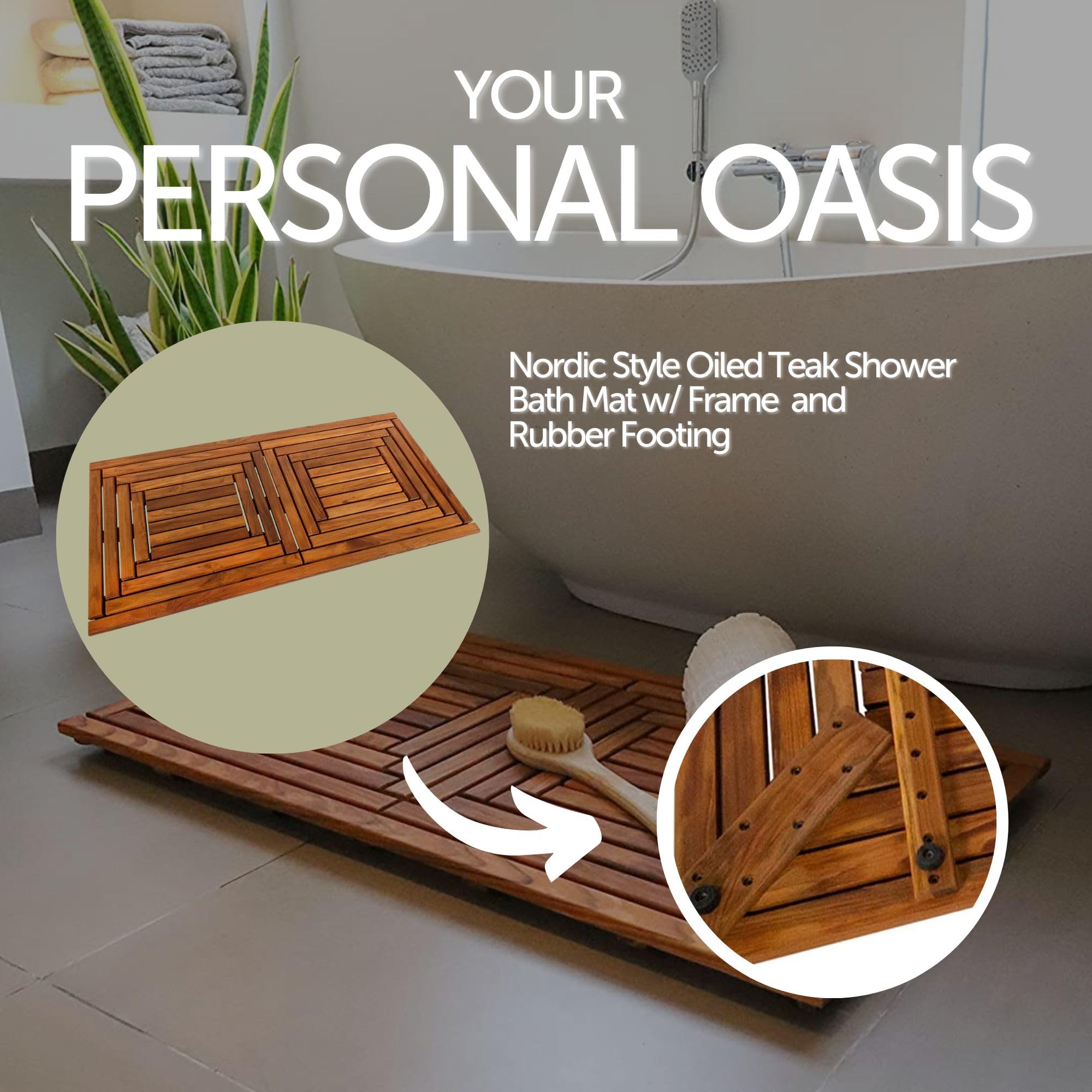 Nordic Style Premium Teak-Dusch- und Badematte für den Innen- und Außenbereich – rutschfeste Holzplattform für Spa, Sauna, Whirlpool – Bodenbelag Dekor und Schutz (101.6x50.8 cm, geölte Oberfläche)