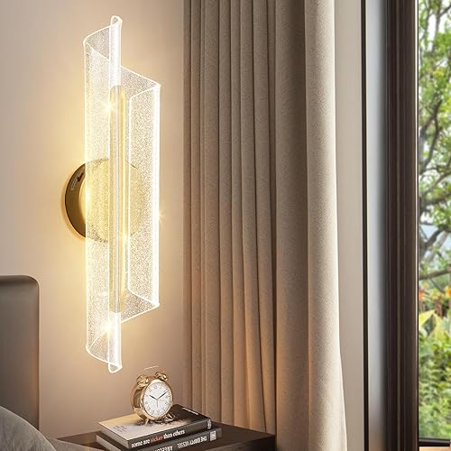 Apliques de pared dorados de 19.7 pulgadas, modernos apliques de pared regulables, lámpara de pared LED regulable para interiores, lámparas de pared