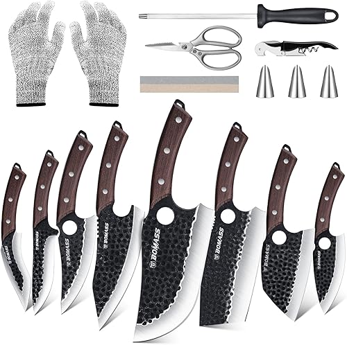 Miniatura 10 de Juego de Cuchillo de Carnicero y Cuchillo de Carne de 17 Piezas, Juego de Cuchillos de Cocina Forjados a Mano, Juego de Cuchillos de Chef de Acero