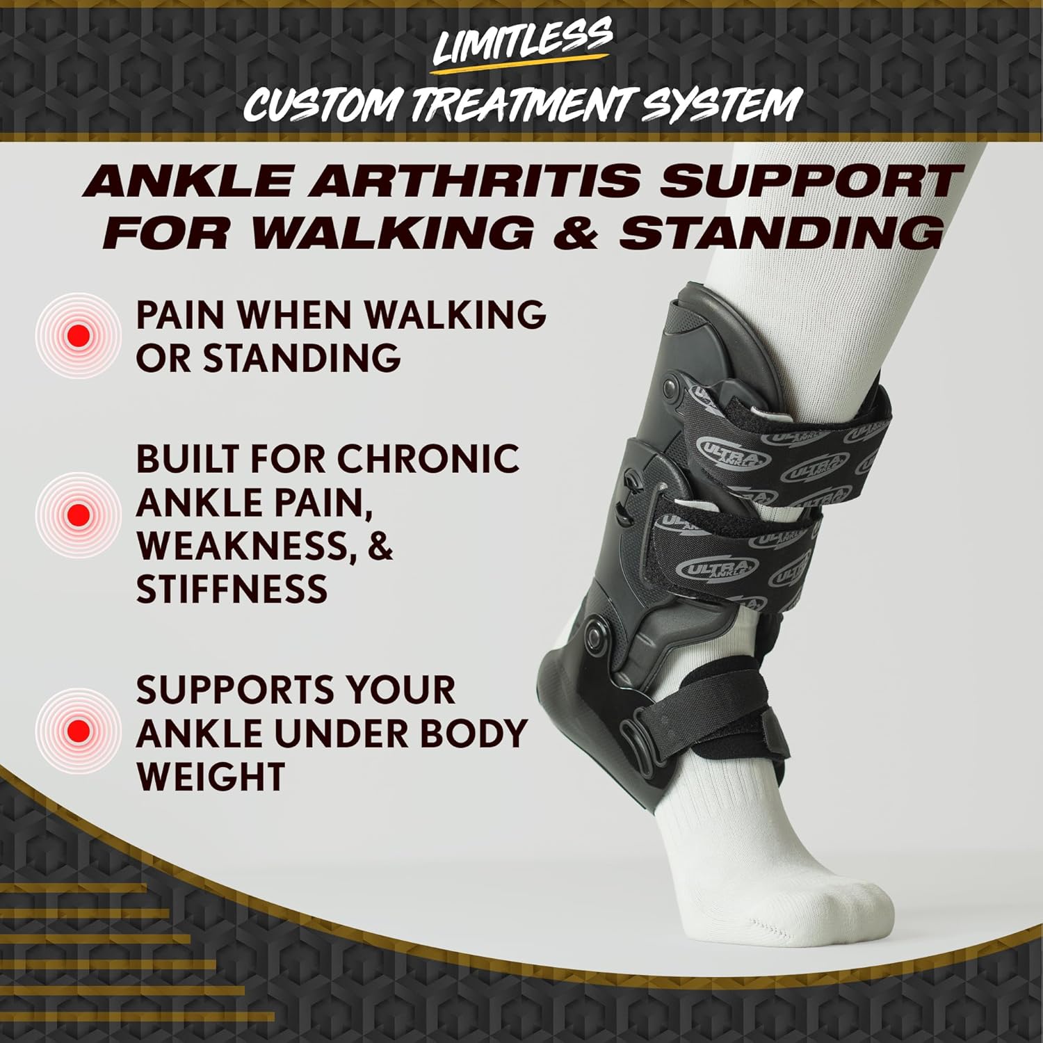 Ultra CTS Ankle Brace – Best Ankle Stability for Arthritis, Acute Injuries & High Sprains – Orthopedic Hinged-Cuff Design for Comfort & Support While Reducing Weight-Bearing Pain