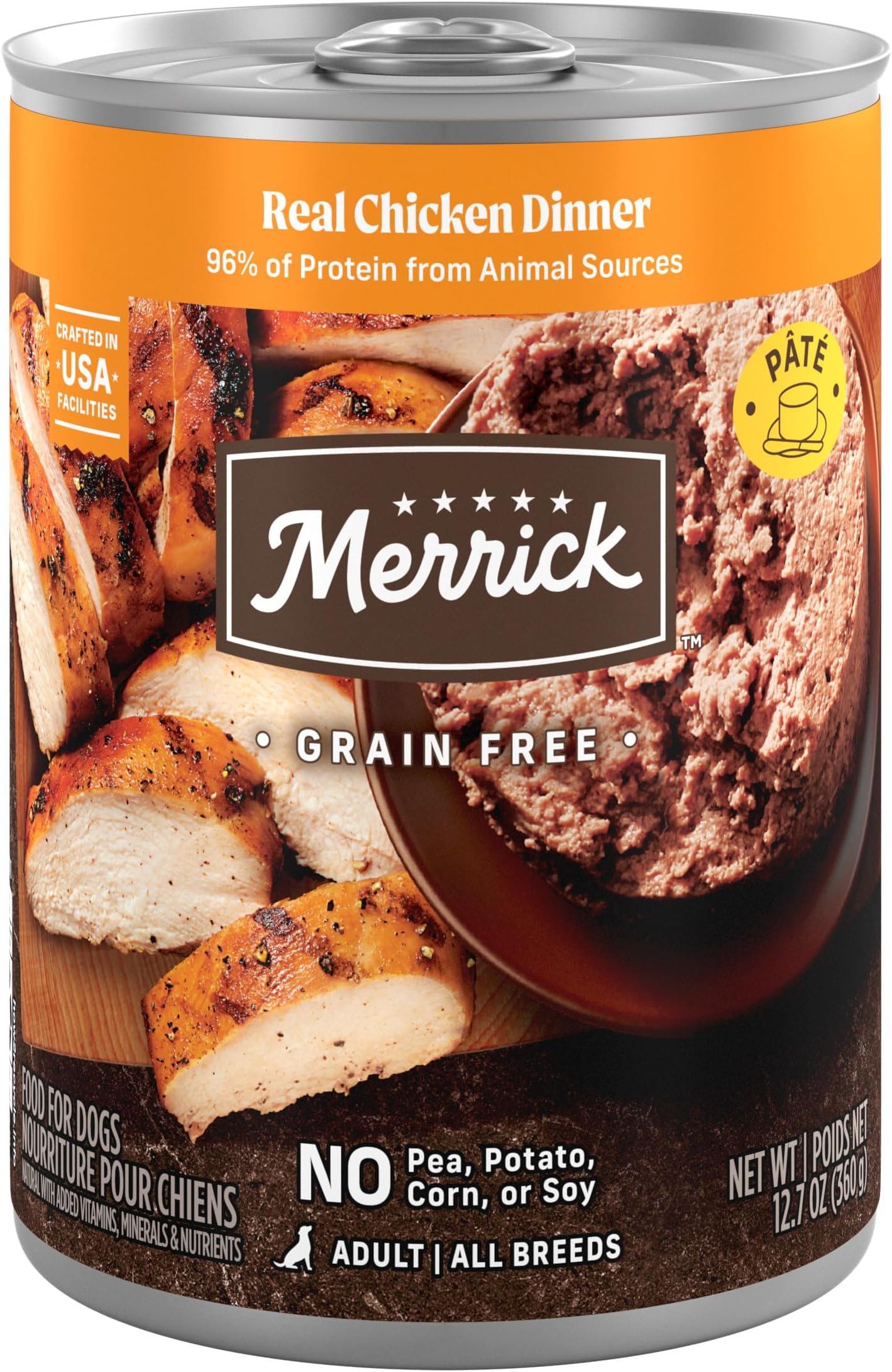 Merrick Grain Free Premium And Natural Canned Dog Food, Soft And Healthy Wet Recipe, Real Chicken Dinner - (Pack of 12) 12.7 oz. Cans