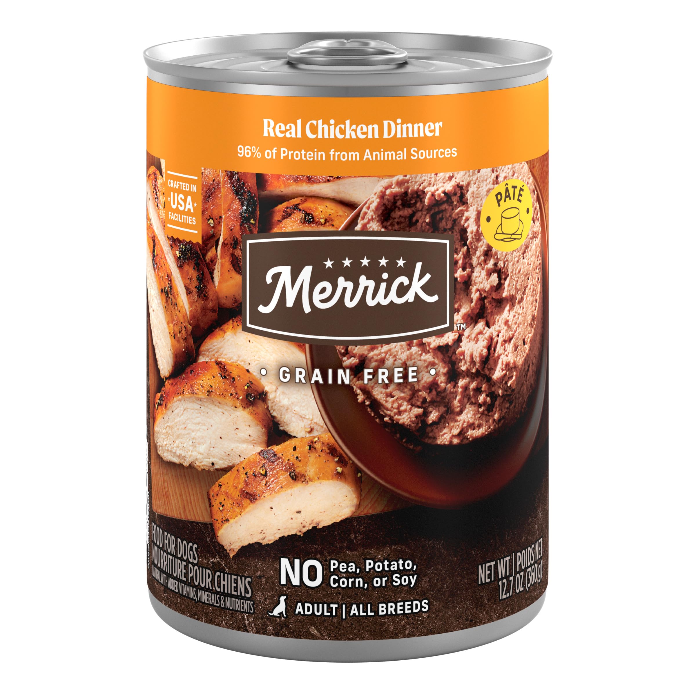 Merrick Grain Free Premium And Natural Canned Dog Food, Soft And Healthy Wet Recipe, Real Chicken Dinner - (Pack of 12) 12.7 oz. Cans