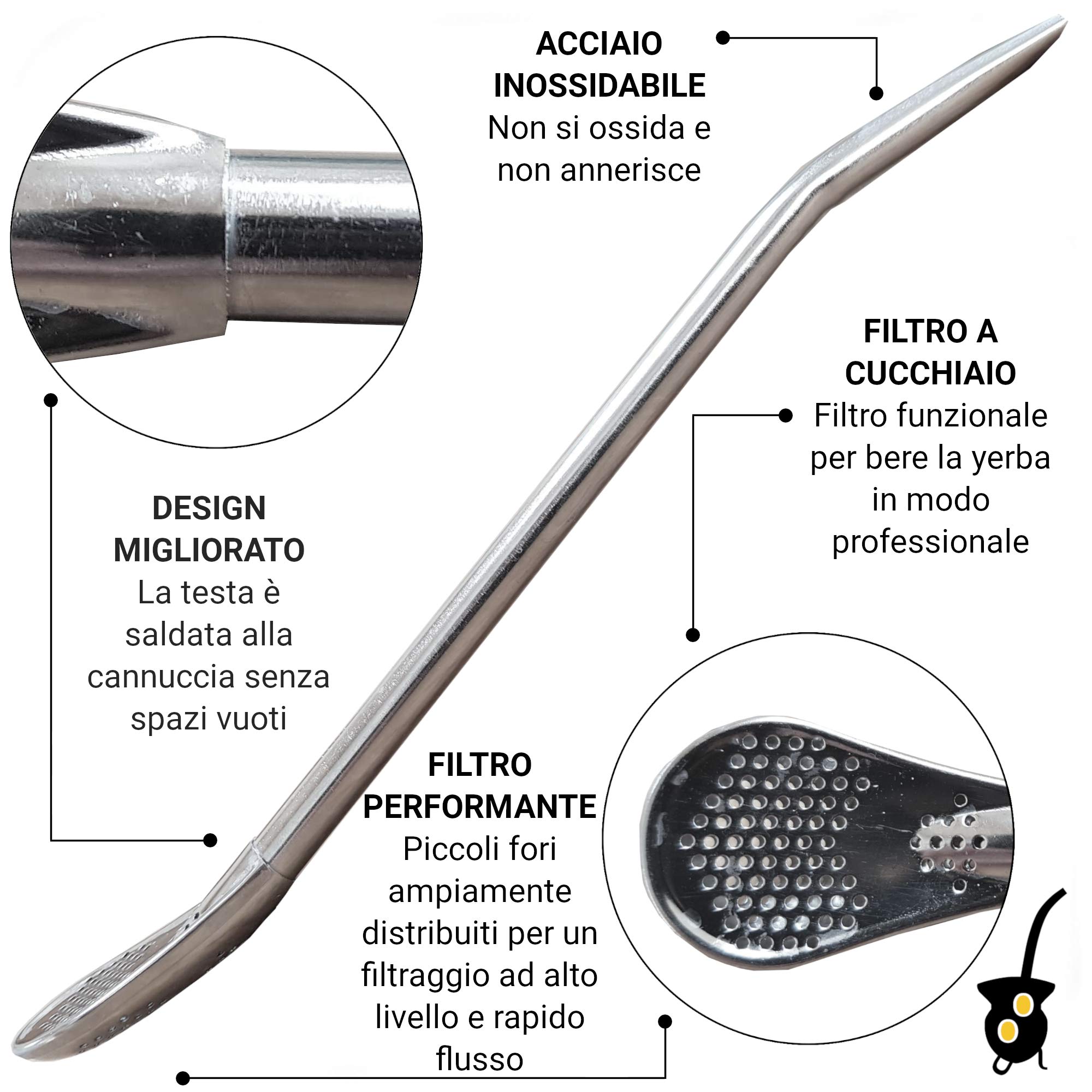 Gaucho Bruno - Mate termico in acciaio inossidabile per bere Yerba Mate | Mantiene la temperatura della bevanda | Con Bombilla | Borraccia da 1 litro con l'iconico beccuccio di precisione pico Cebador