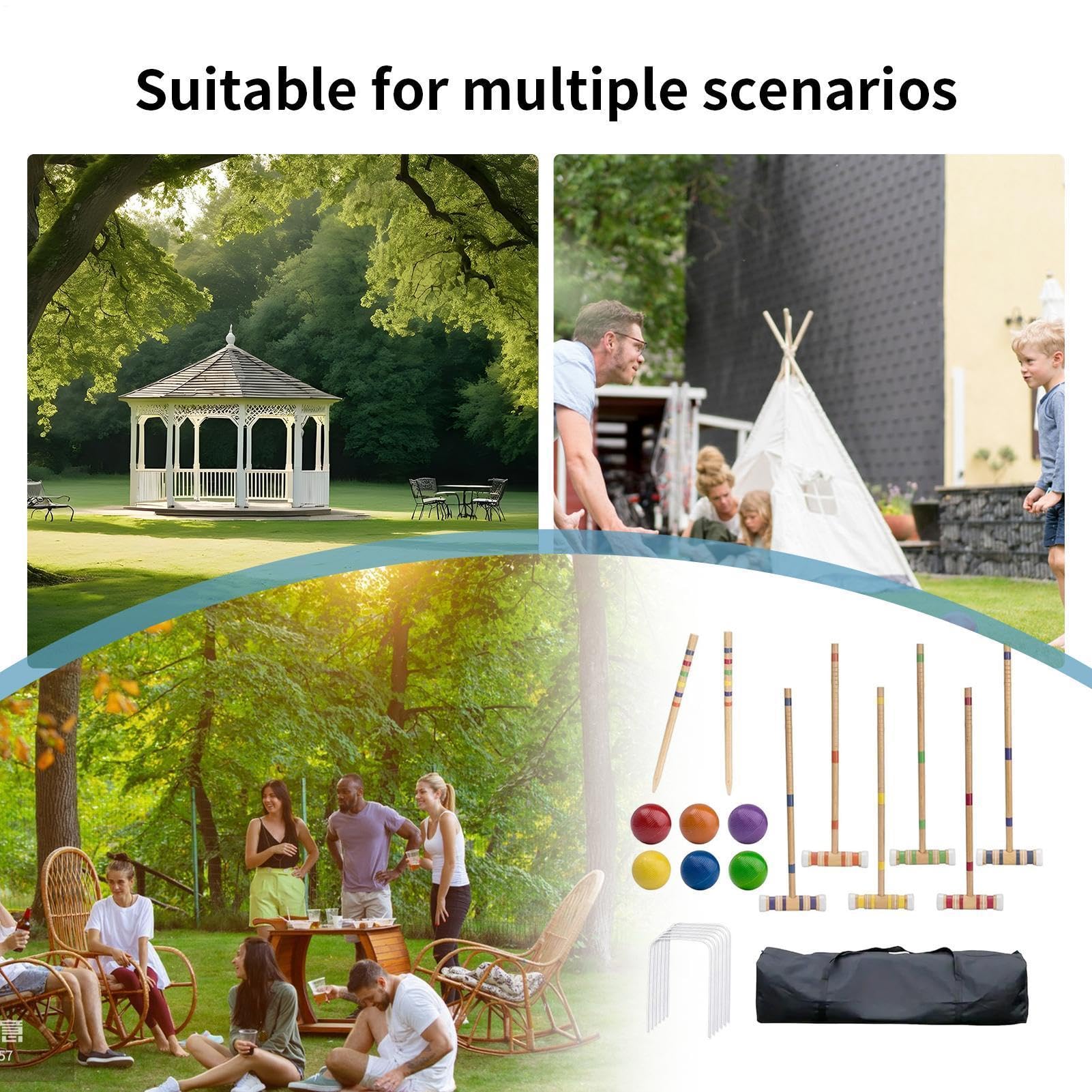 Set de croquet, spikes ball set Juegos divertidos de pelota con bolas y | Set portátil de deportes de madera, kit de boliche de madera reutilizable para césped, patio trasero, pa