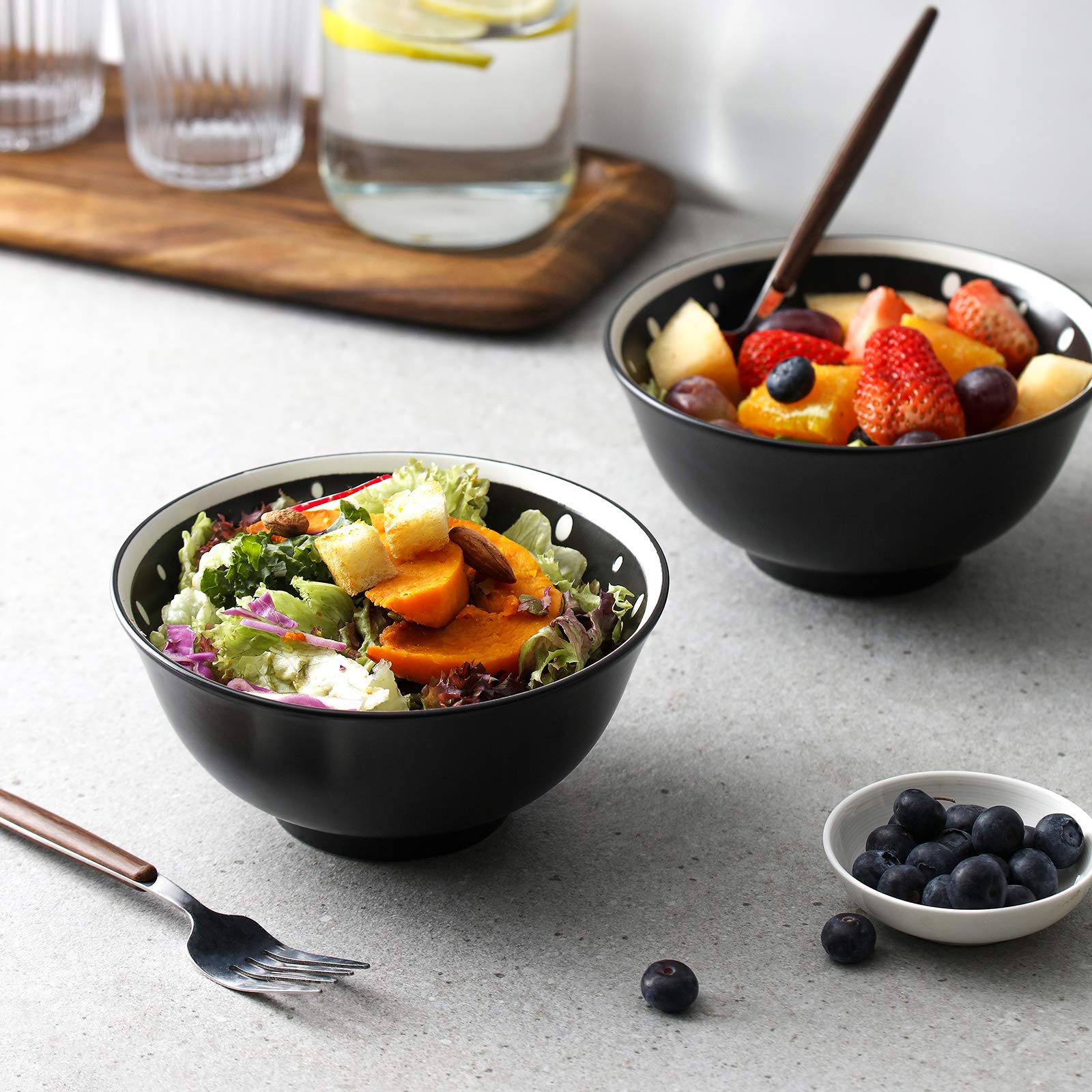 ZONESUM 23 oz Cereal Bowls, Porcelain Matte Black Bowls for Kitchen, Ceramic Soup Bowls With Dots for Pasta, Oatmeal, Stews, Rice, Microwave and Dishwasher Safe, Set of 4