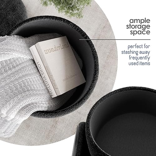 Miniatura 4 de STORAGEBUD Otomana redonda con almacenamiento, taburete de almacenamiento Boucle, taburete de tocador de maquillaje, reposapiés otomano pequeño,