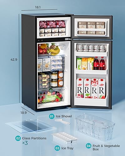 Miniatura 6 de EUHOMY Mini refrigerador con congelador, 4.5 pies cúbicos Mini refrigerador de 2 puertas para dormitoriodormitoriooficinaapartamento, almacenamiento