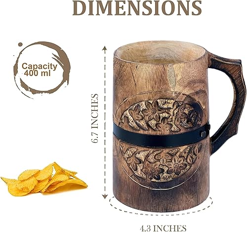 Miniatura 5 de Taza de cerveza de madera hecha a mano – Vaso de cerveza estilo rústico estilo barril vintage para cerveza, café, té, regalo único para hombres y