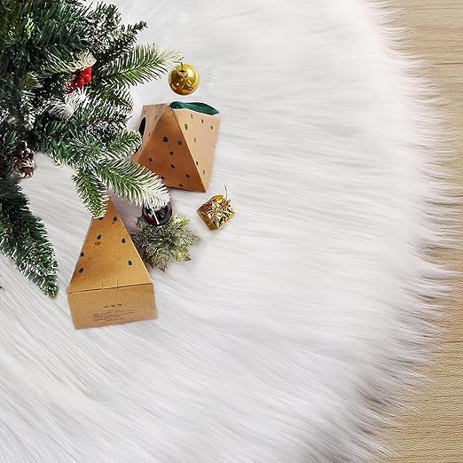iMucci Christmas Tree Skirt 2024 Update 36 inch Wool Fur White Tree Skirt Small Snowy White Plush Velvet Tree Skirt Party Christmas Tree Decoration