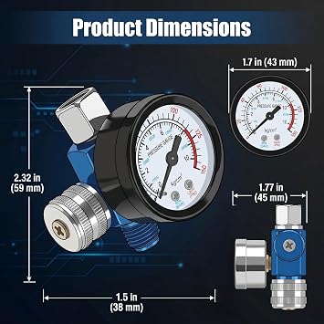 Air Pressure Regulator 0-150 PSI & 0-10 BAR, G1/4 Inline Mini Pressure Regulator Kit for Compressed Air Systems, Spray Paint Gun, Pneumatic Tools with Pressure Gauge