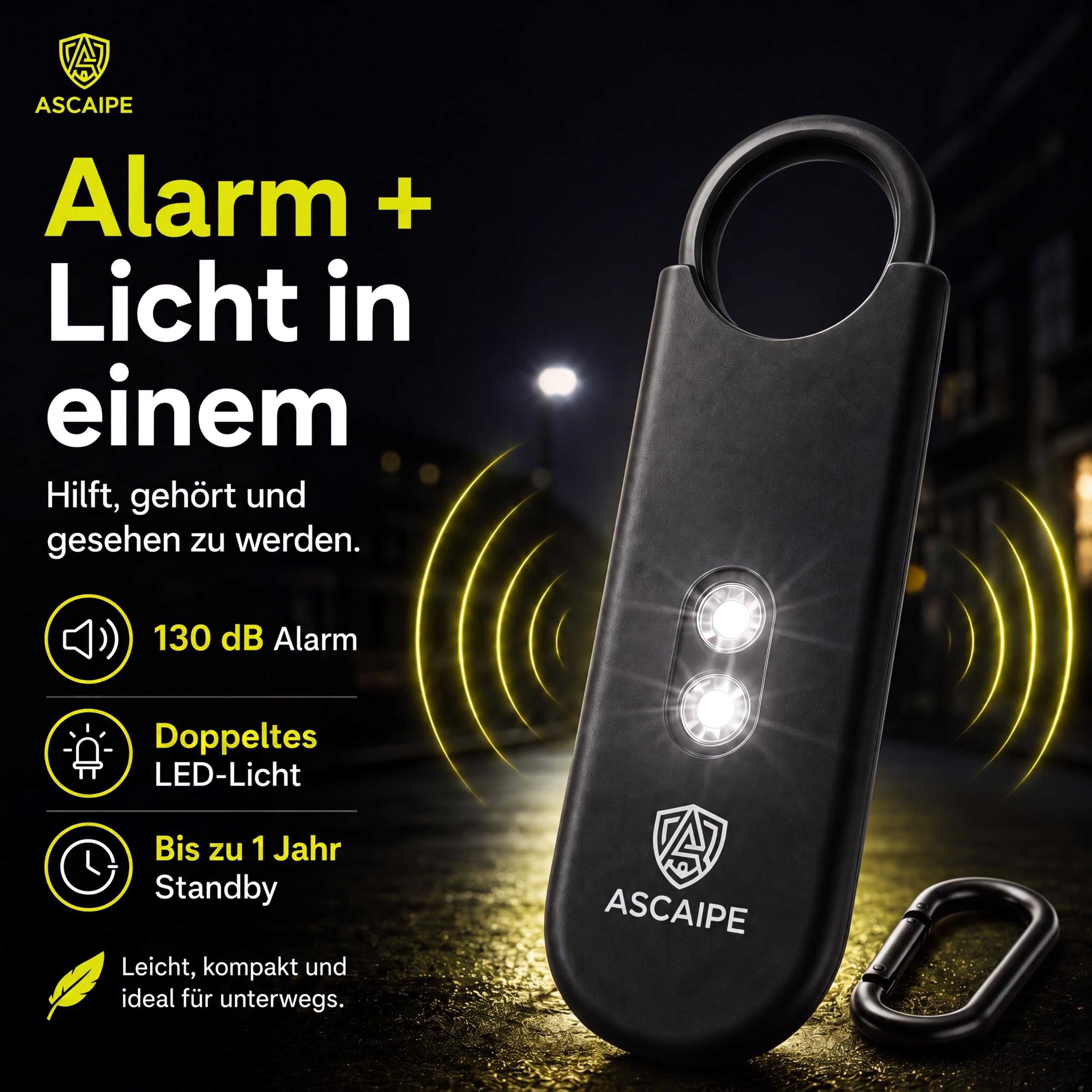 Alarma de bolsillo de 130 dB con luz estroboscópica LED, paquete familiar, 2 negros, 2 rosas | Para toda la familia: 2 negros, 2 rosas, 130 dB cada alarma, 2 altavoces, luz estroboscópica LED, recargable y a mano
