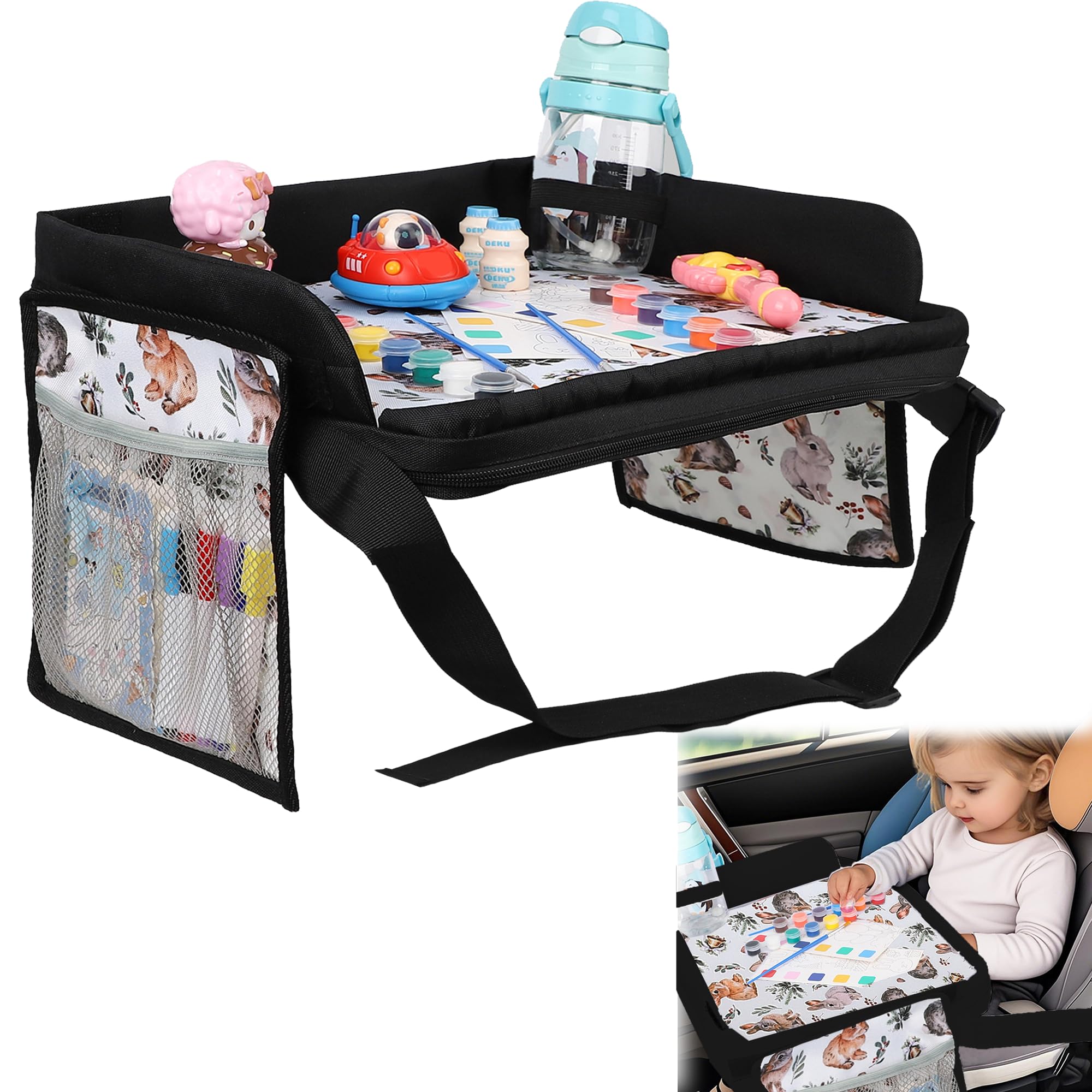 SUQ Bambini Vassoio di Viaggio, Bambini Piccoli Seggiolino Auto Lap Desk, Tavolo Seggiolino per Bambini Lungo Viaggio, Vassoio Attività Multifunzionale per Disegnare, Guardando Tablet, Spuntini