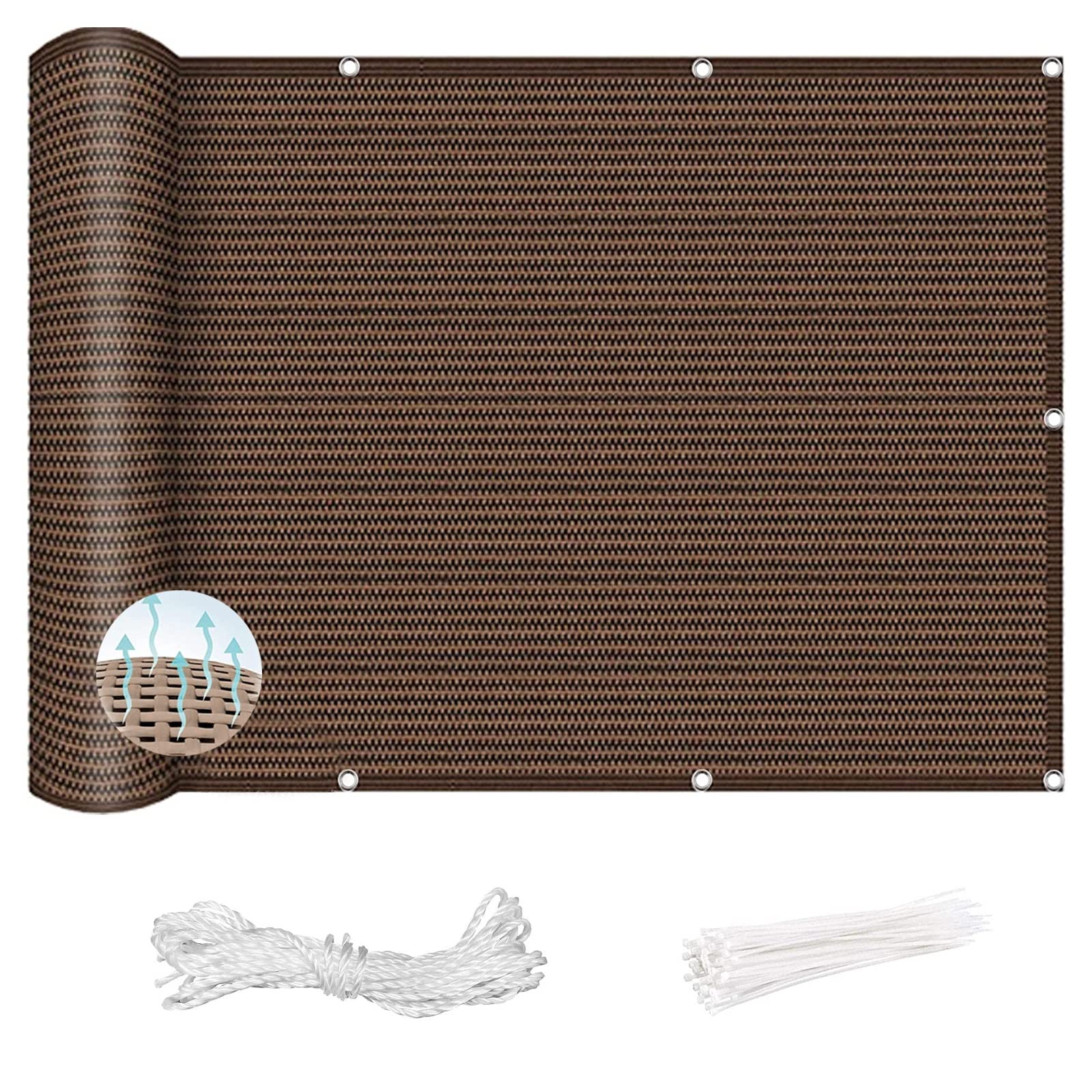 YUANZHI Balcony Screen Privacy Protection 130 x 800 cm(51 x 315inch) UV Protection Weather-Resistant Privacy Deck Fence Screen with Rope and Eyelets for Patio, Fence, Backyard, Brown