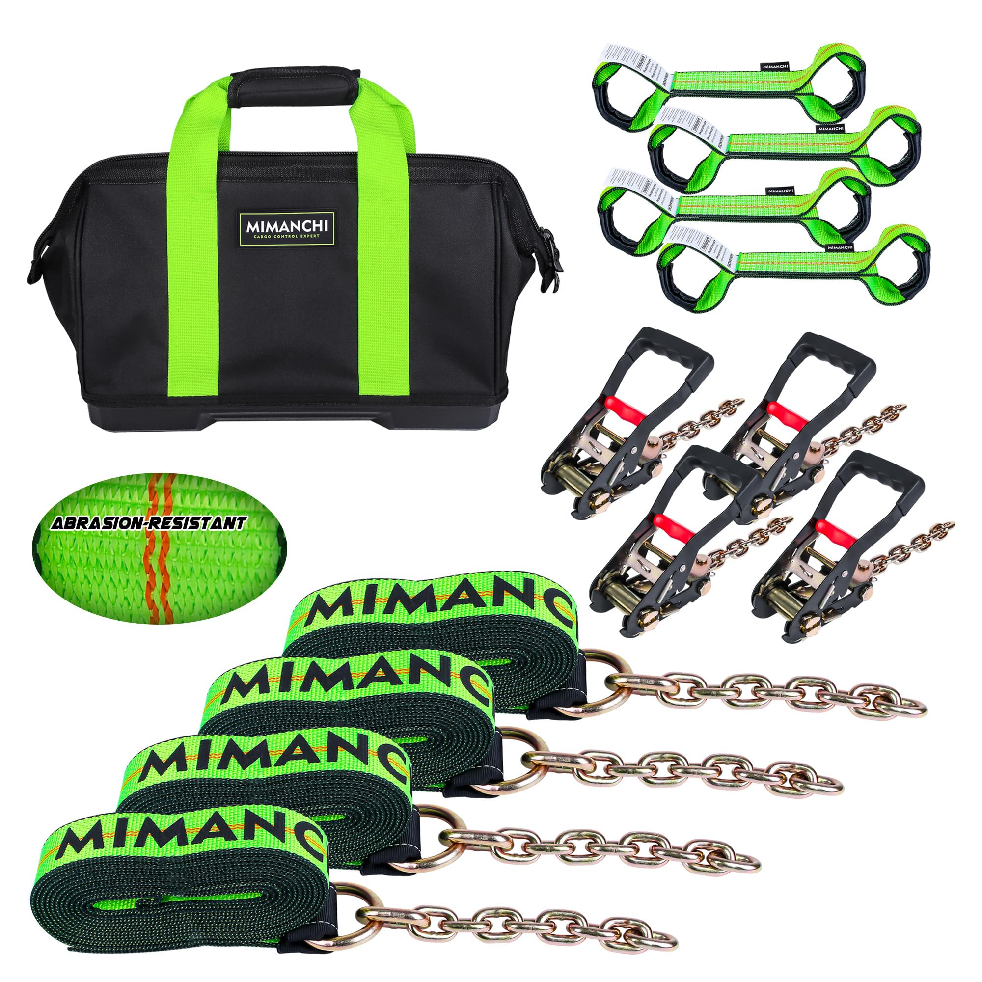 8 Point Roll Back Vehicle Tie Down Kit,with Heavy-Duty Chain Extension on Both Ends,2" x 16',and Ratchet Handle - Tow Strap Kit for Vehicles and Cars Tie Down Straps Tow System