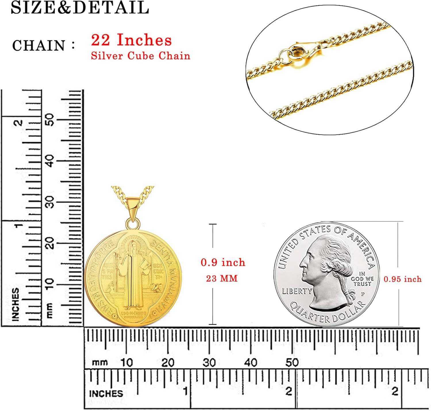 FJ Saint Benedict Necklace 925 Sterling Silver Patron Saint Benedict Medal Pendant Amulet Protection Religious Jewelry for Men Women - Image 6