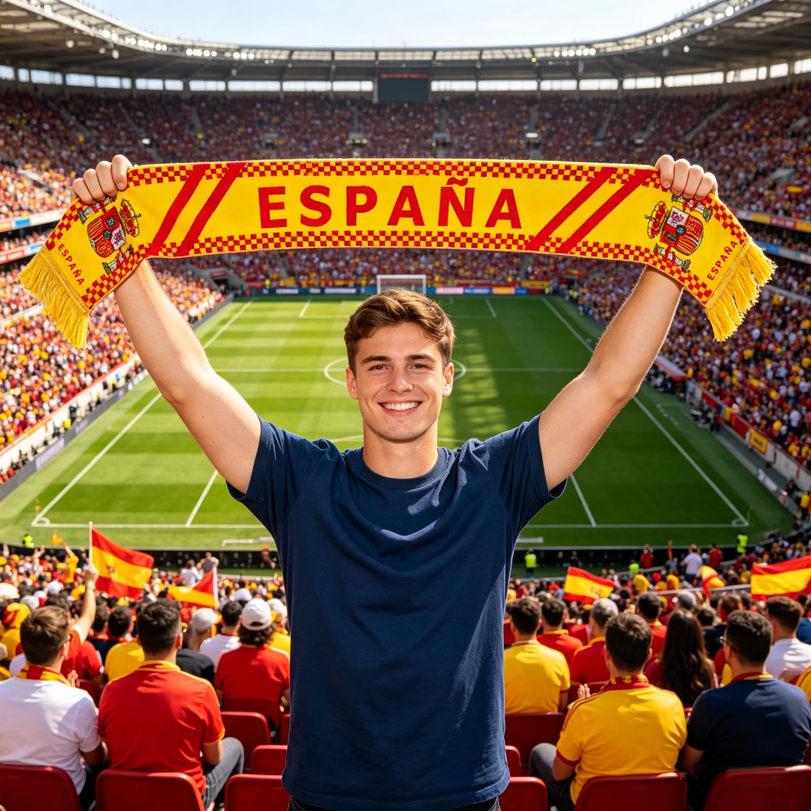 YESAH 2P España Bufanda,Bufanda de Apoyo a la Selección Nacional de España,Estampado a Doble Cara,Colores de la Bandera para Eventos Deportivos,Copa del Mundo.