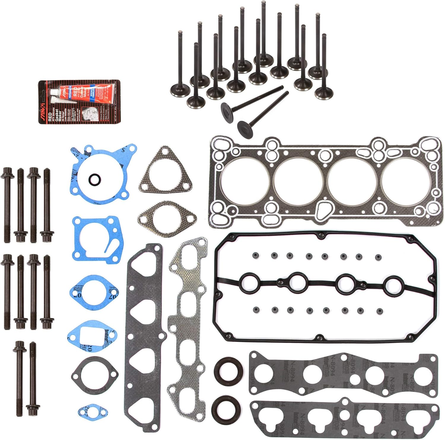 MA-4216953253 Head Gasket Set Intake Exhaust Valves Compatible With/For 01-02 Kia Rio 1.5L DOHC A5D