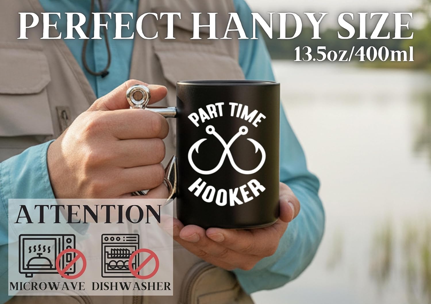 Onebttl Fishing Gifts for Men, Fishing Hook Coffee Mug, 13.5oz/400ml Funny Ceramic Mug for Christmas, Father's Day, Part Time - Image 6