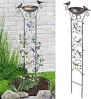 Vista 7 de LEWIS&WAYNE Garden Trellis Bird Bath Outdoor, 40 Inch Antique Iron Garden Plant Trellis Decorative with Hummingbirds and Detachable Drinking Basin