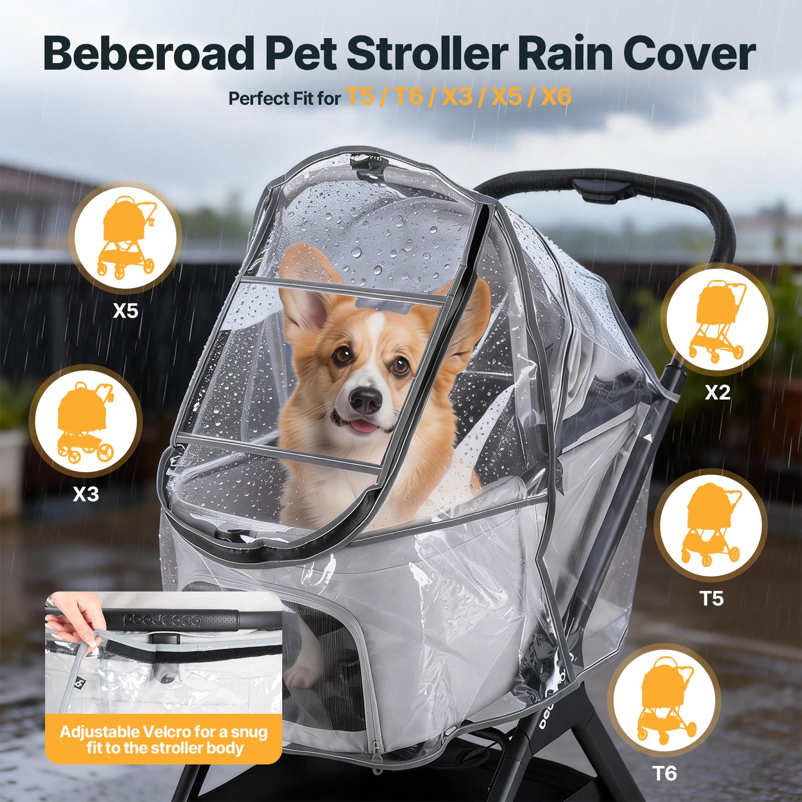 Beberoad Unisize - Parapioggia per passeggino per animali domestici, pieghevole, trasparente, protezione per neve, vento e pioggia, adatto per X2/X3/T5/T6/X5 e vari modelli di passeggini