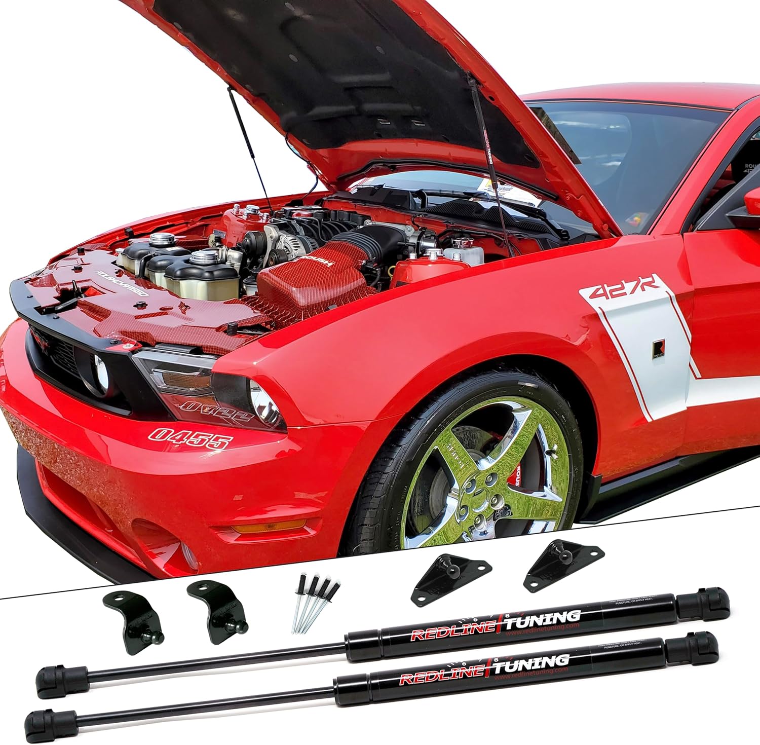 Redline Tuning 21-11016-02 Hood Quicklift Plus System Compatible with Ford Mustang Aftermarket Hoods Only 2005-2014 (All Black Components)