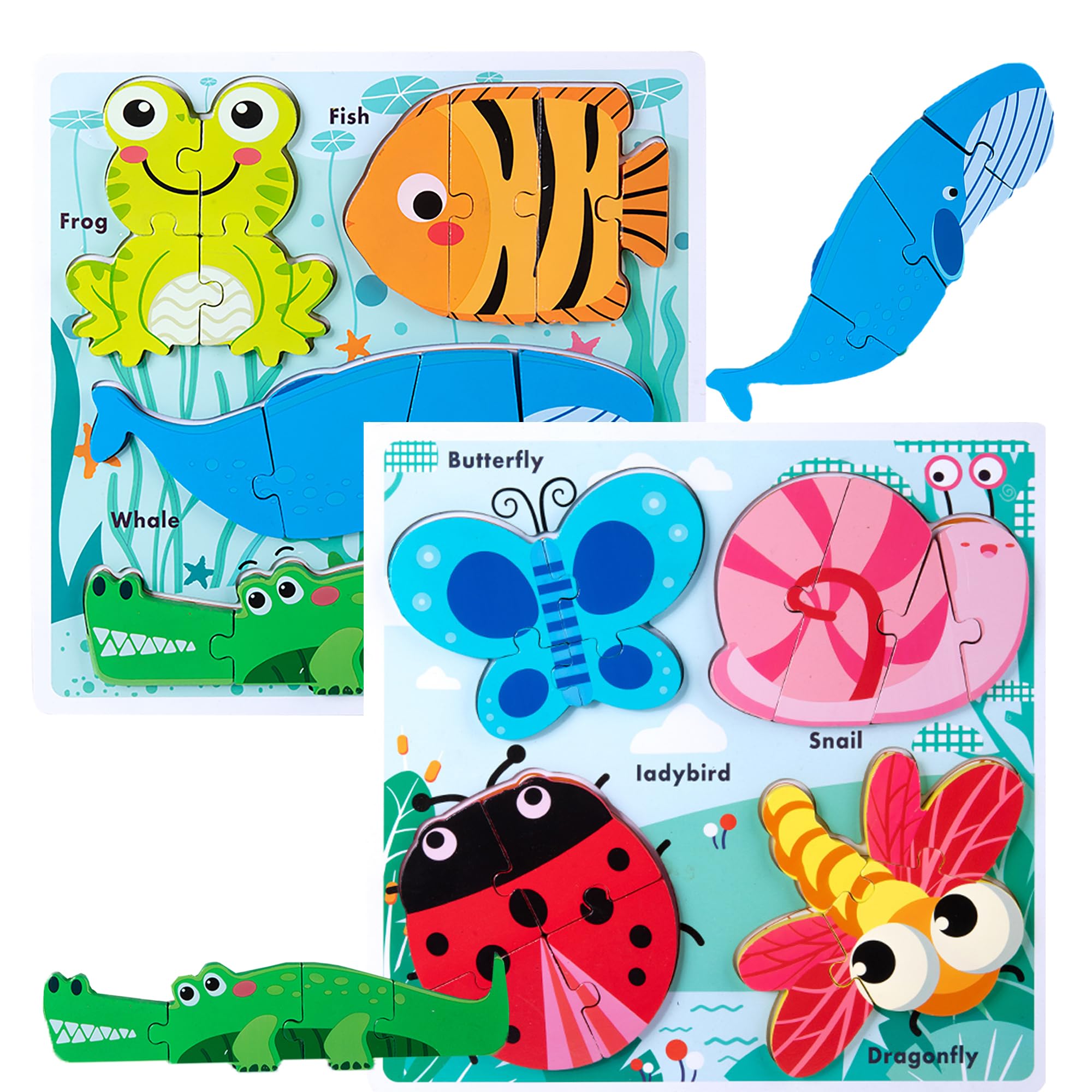 Montessori Toys Puzzle for 18-24 Month, Toddler Educational Wooden Jigsaw, Creature Matching & Sorting & Learning Toys for Ages 2-4