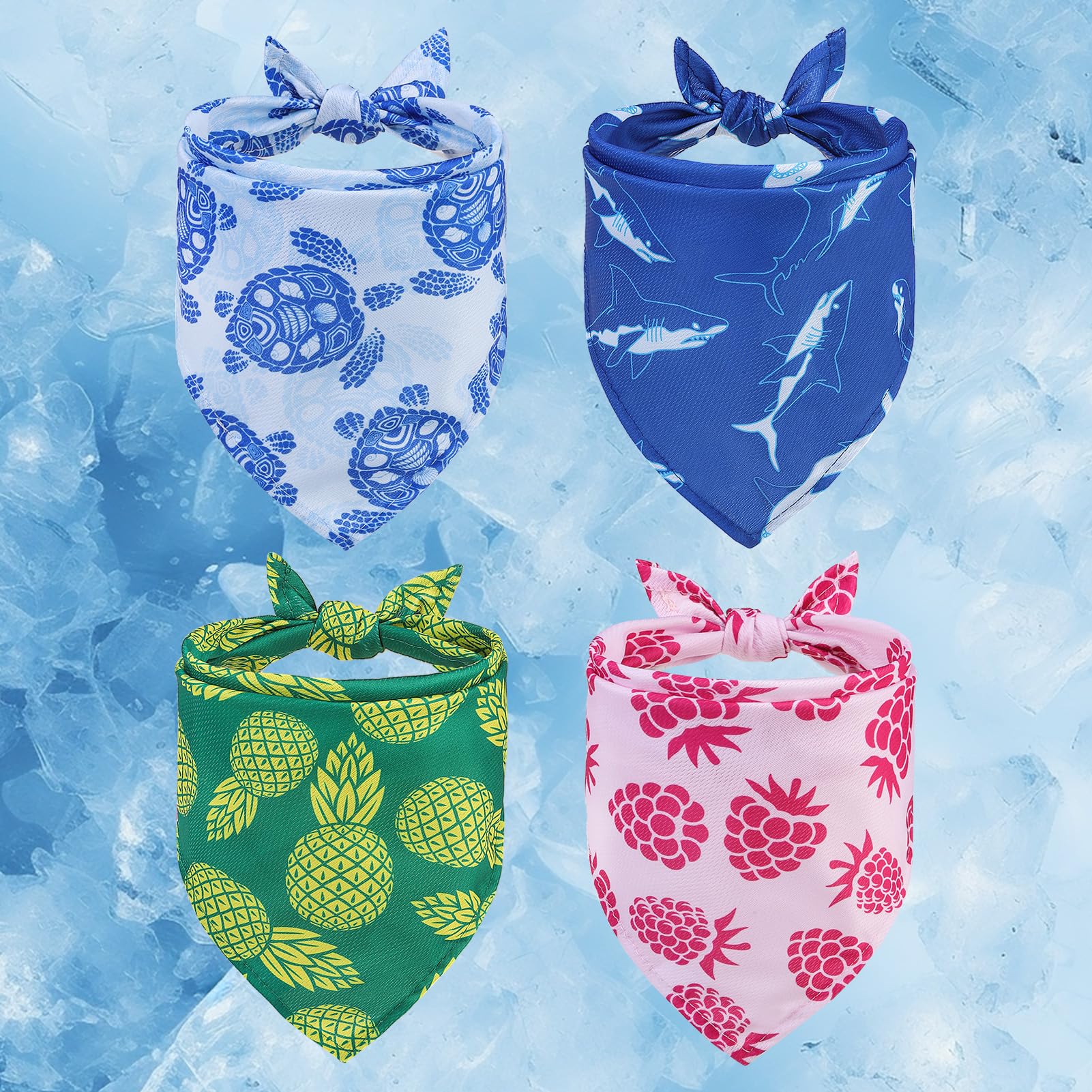 BEAUTYZOO Dog Cooling Bandana 4 Pack, Adjustable Breathable Summer Dog Bandanas Ice Scarf for Small Medium Large Pets, Instant Chill Kerchief Heat Relief