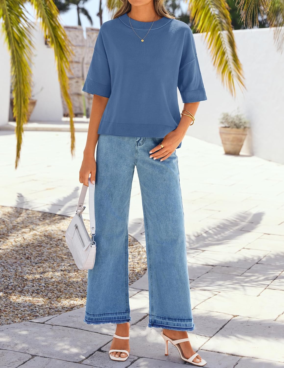 ZESICA Women's Casual Short Sleeve Sweaters 2026 Summer Oversized Crewneck Soft Knit Cropped Tops Trendy Outfits - Image 7