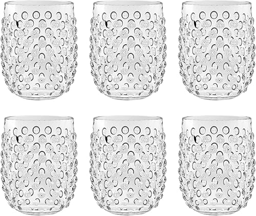 TarHong Hobnail - Vaso de plástico de alta calidad, sin tallo, 15 onzas, transparente, juego de 6