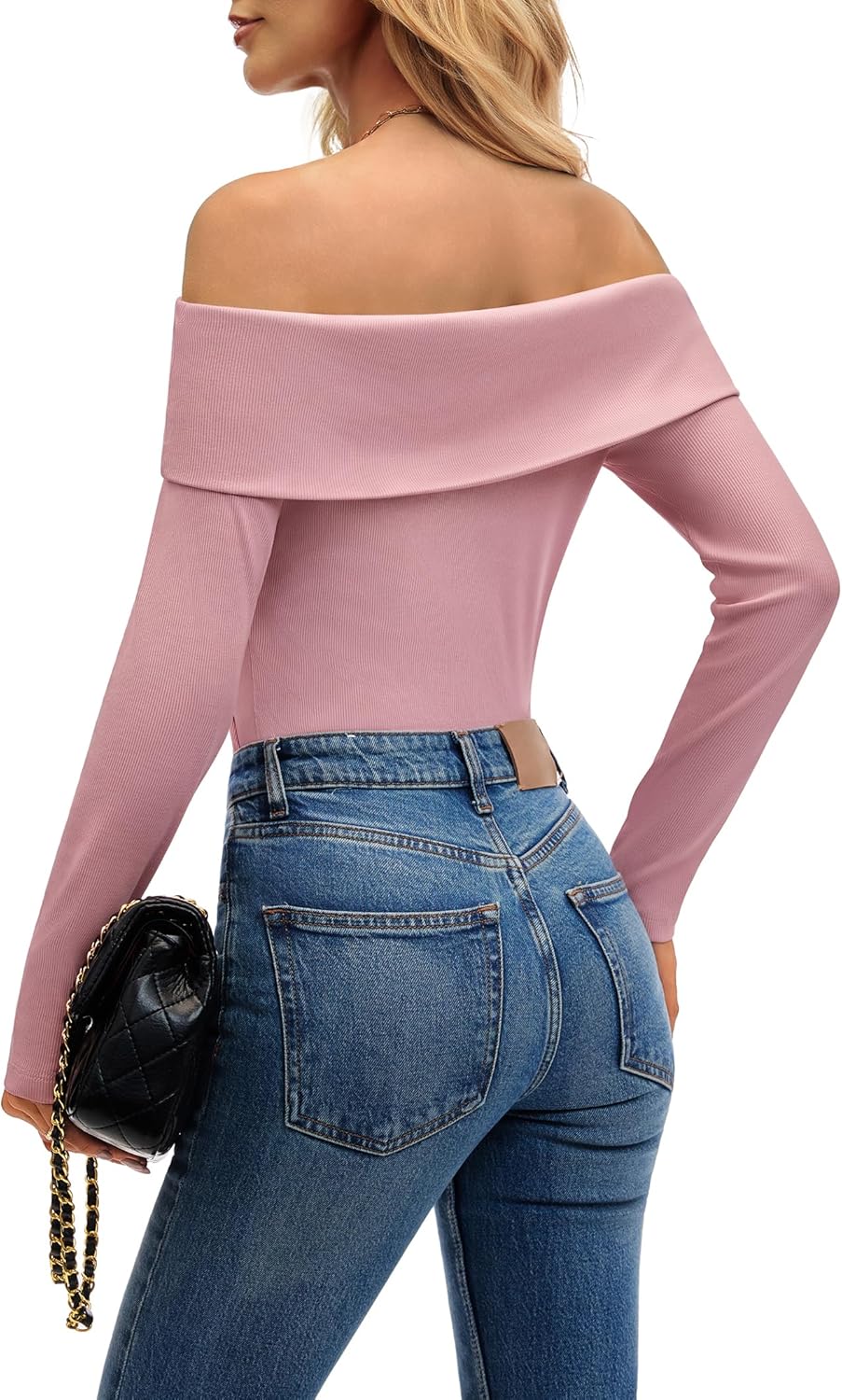 Women’s Off Shoulder Long Sleeve Ribbed Tops Fitted Basic Shirts Soft Stretch Slim Going Out Tops - Image 5