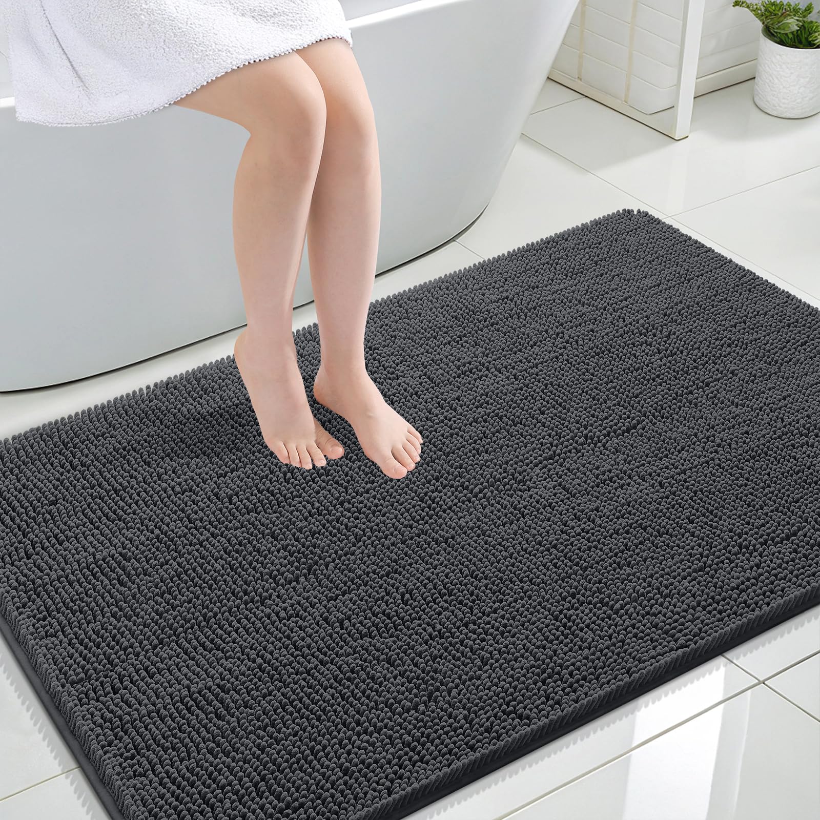 OLANLY Large Bathroom Rugs 47x32, Extra Soft Absorbent Chenille Bath Rugs, Rubber Backing Quick Dry, Machine Washable Bath Mats for Bathroom Floor, Tub and Shower, Home Decor Accessories, Dark Grey — image 1