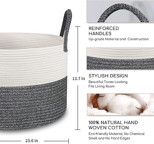 Miniatura 2 de MXMHOME Cesta de cuerda tejida grande XXL 216 x 216 x 137 pulgadas cesta de manta para sala de estar cesta de almacenamiento de juguetes con asas