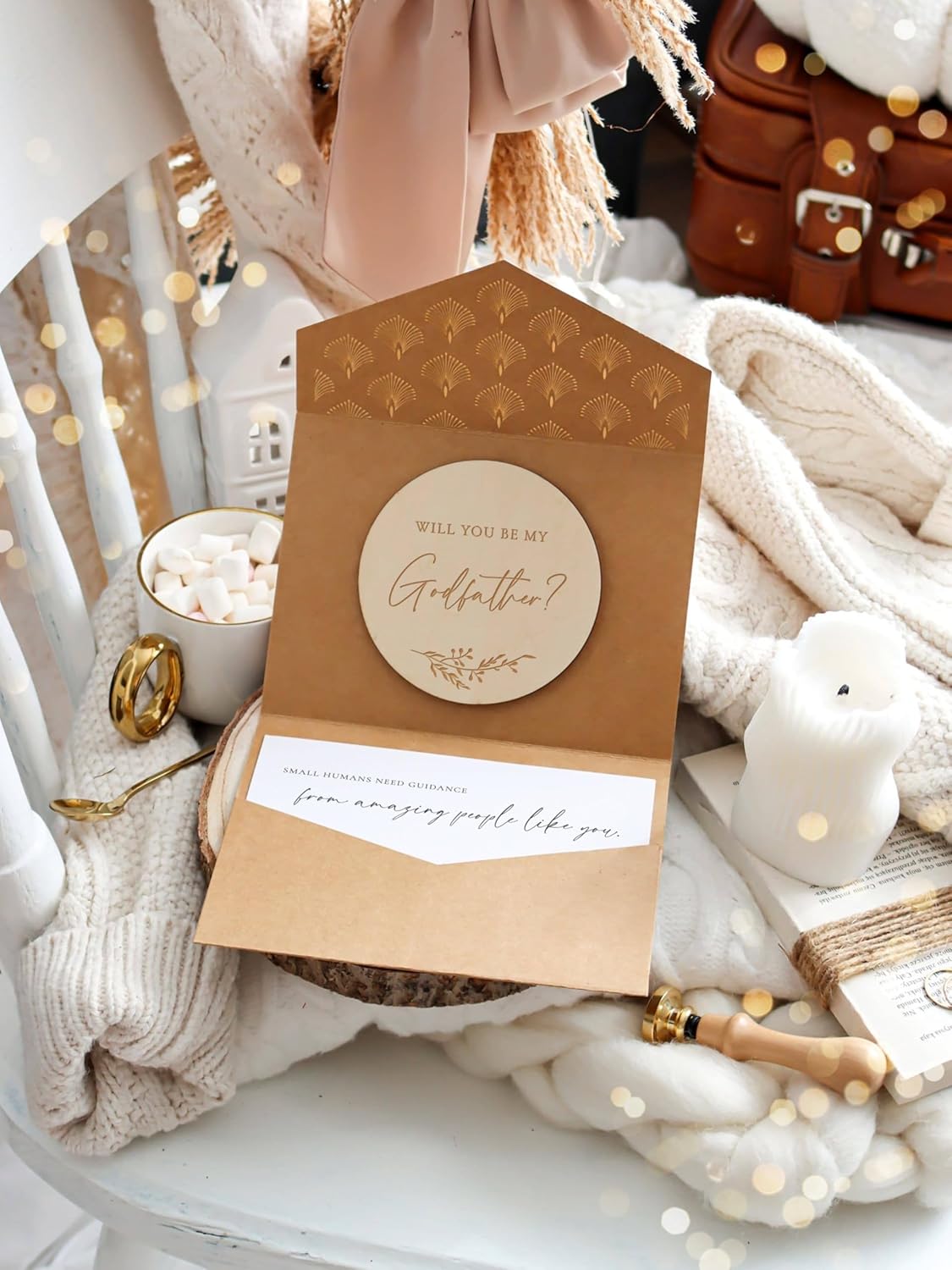 Joli Coon Will you be my godfather wooden card with pocketfold envelope and seal sticker - Godfather proposal - Image 7