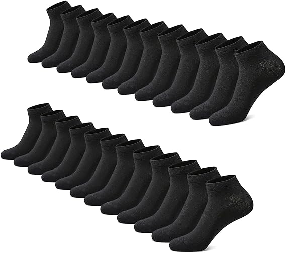 FALARY Sneaker Socken Herren & Damen bio Baumwolle 12 Paar Sneakersocken Kurze Socken Sportsocken Halbsocken Socks Unisex Schwarz Weiß Grau