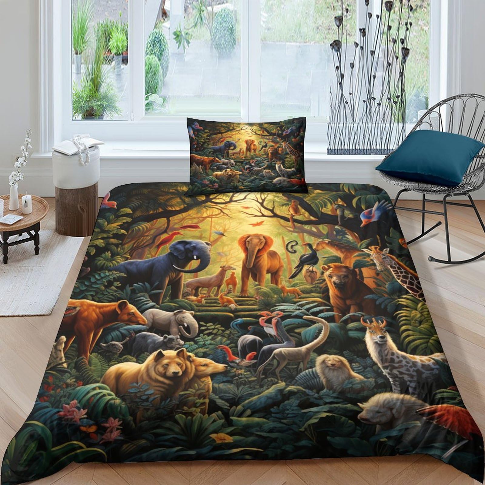 Housse de couette 135x200 cm facile d'entretien et zippée jungle