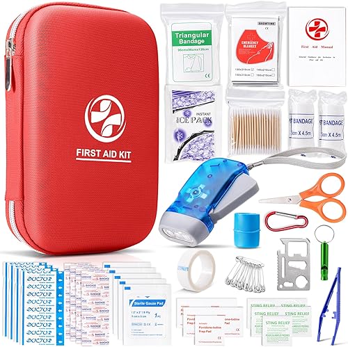 Miniatura 1 de Kit de primeros auxilios con suministros médicos esenciales de emergencia, kit médico portátil impermeable para viajes en casa, camping, senderismo,