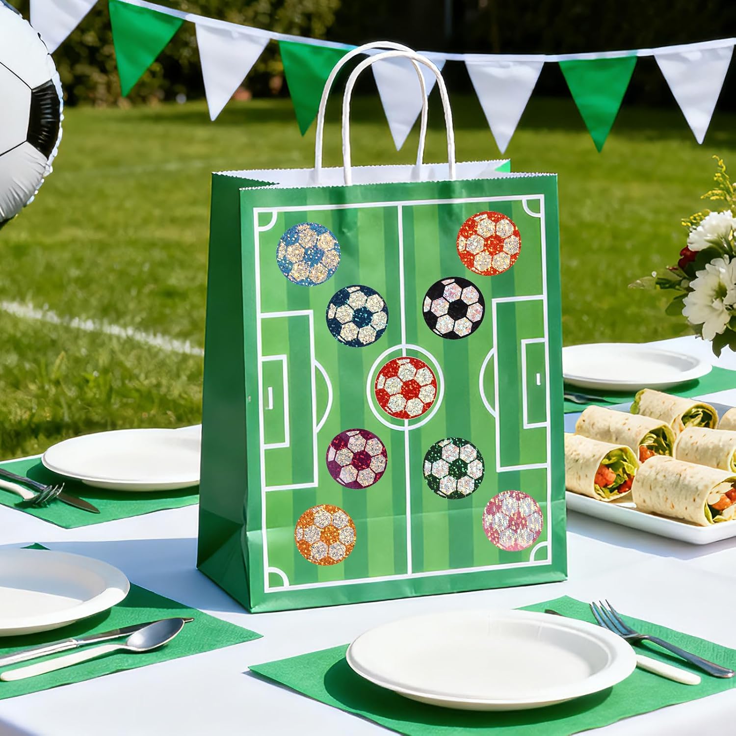 500pcs Football Stickers Roll, 3.8cm/1.5in Vinyl Waterproof Soccer Labels Self-Adhesive Sports Theme Decals for Water Bottles Laptop Scrapbook Party Favor Team Supplies and Boys Girls Kids Decorations