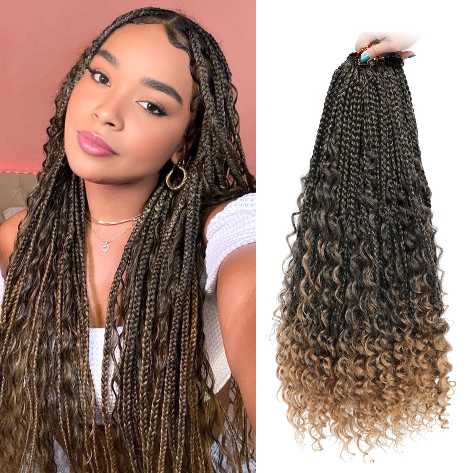 Yewell Goddess Box Braids Crochet Hair 24 Inch Boho Box Braids, 9 Packs,T27 | Goddess Box Braids With Curly Ends For Black Women, Pre Looped Bohemian
