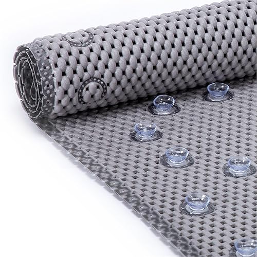 Miniatura 1 de Modmate Tapete antideslizante para bañera, tapete de espuma suave, tapete de baño de 17 x 36 pulgadas para bañera con ventosas (gris)