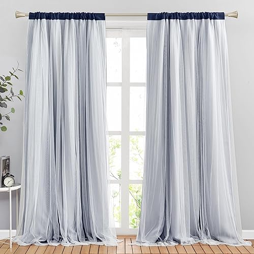 Miniatura 19 de PONY DANCE Cortinas para Sala de 84 Pulgadas de Largo - Cortinas con Capa Traslúcida, 52 Pulgadas de Ancho, Paneles para Tratamiento de Ventanas,